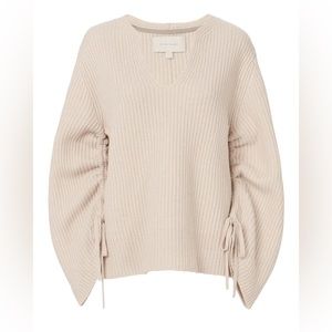 NWT BROCHU WALKER Anneka Ribbed Wool Cashmere Puff Sleeve Sweater Nude Beige